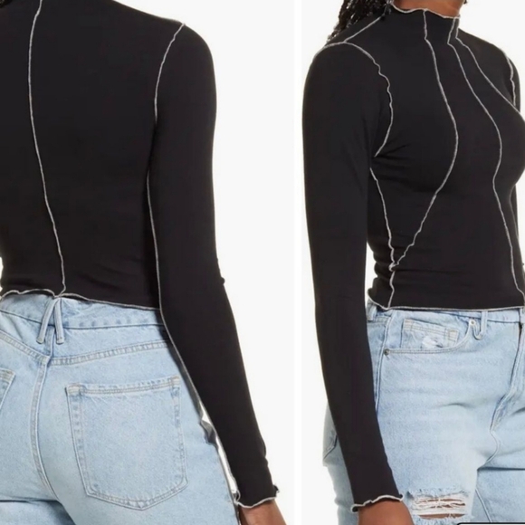 Good American Lettuce Edge cropped MockLong Sleeve in Black001 - Picture 7 of 7